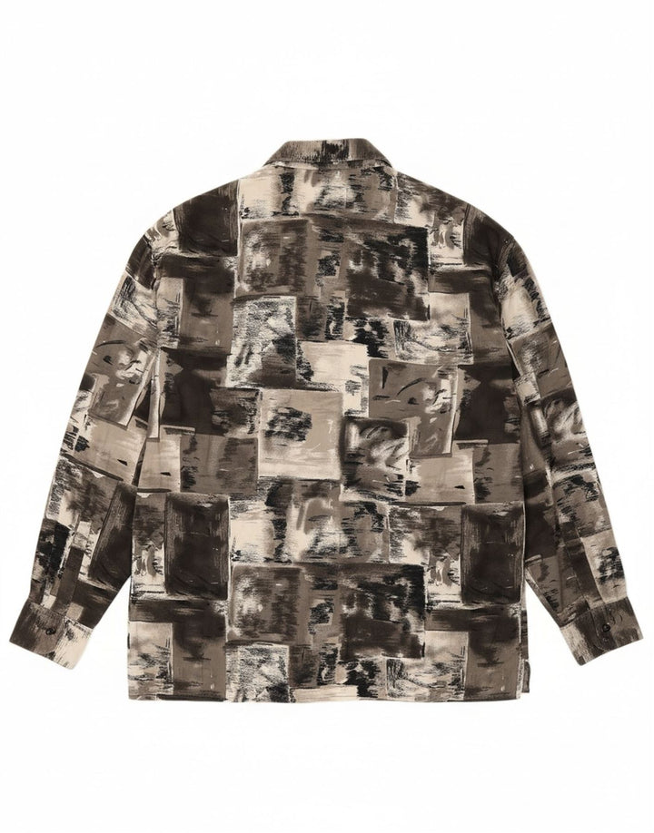 IMPERIAL Mens Shirt Large Grey Patchwork Viscose