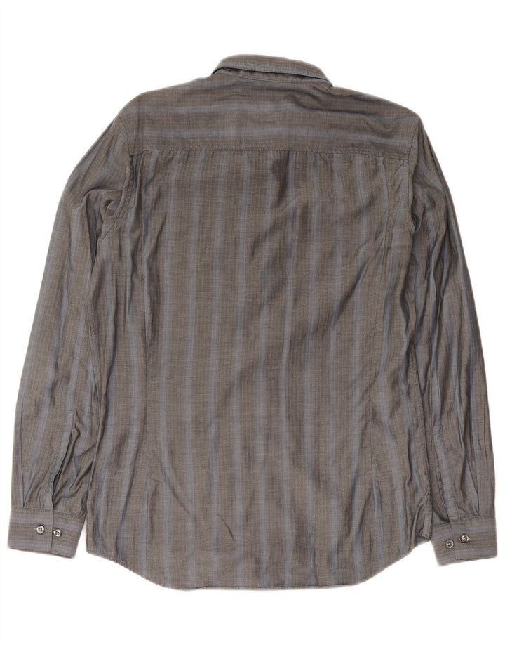 Camisa Calvin Klein Slim Fit para hombre de algodón en espiga gris pequeña
