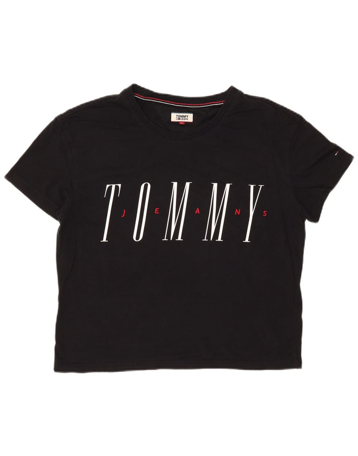 TOMMY HILFIGER Camiseta corta con gráfico extragrande para mujer UK 10 Small Black