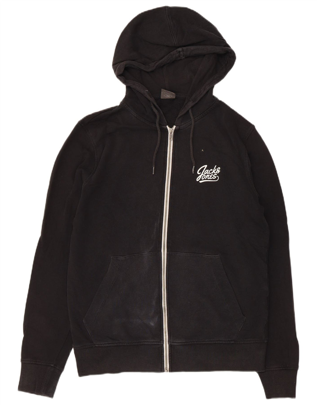 Jack & Jones Sudadera con capucha y cremallera para hombre, suéter mediano de algodón negro