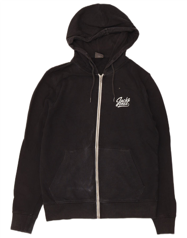 Jack & Jones Sudadera con capucha y cremallera para hombre, suéter mediano de algodón negro
