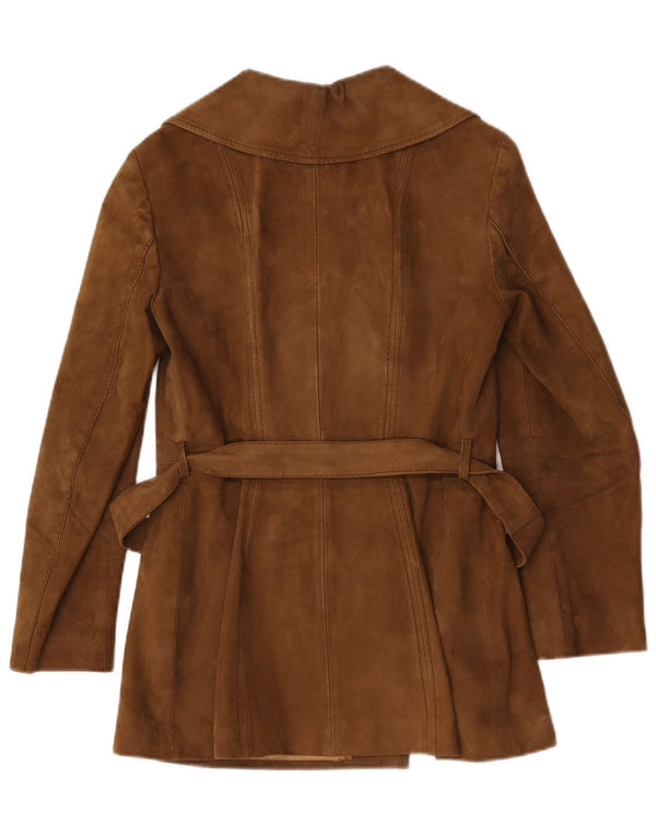 Vintage mujer ante gabardina Reino Unido 12 marrón medio