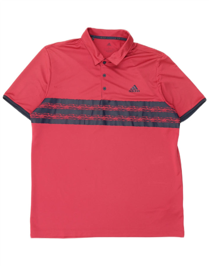 Adidas Polo Primegreen para hombre, poliéster a rayas rojas grandes
