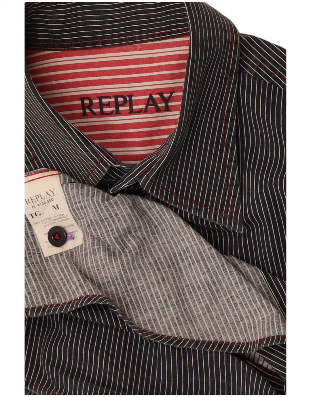 Replay Camisa gráfica de manga corta para hombre de algodón a rayas en color negro mediano
