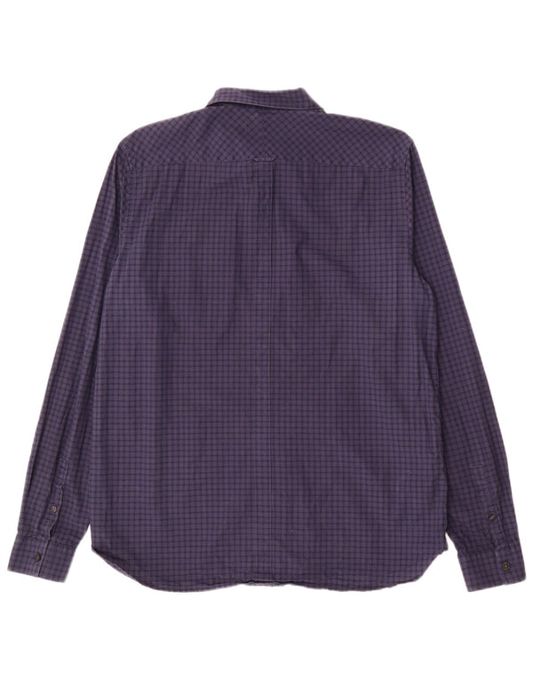 FRED PERRY Camisa para hombre grande de algodón a cuadros azul marino
