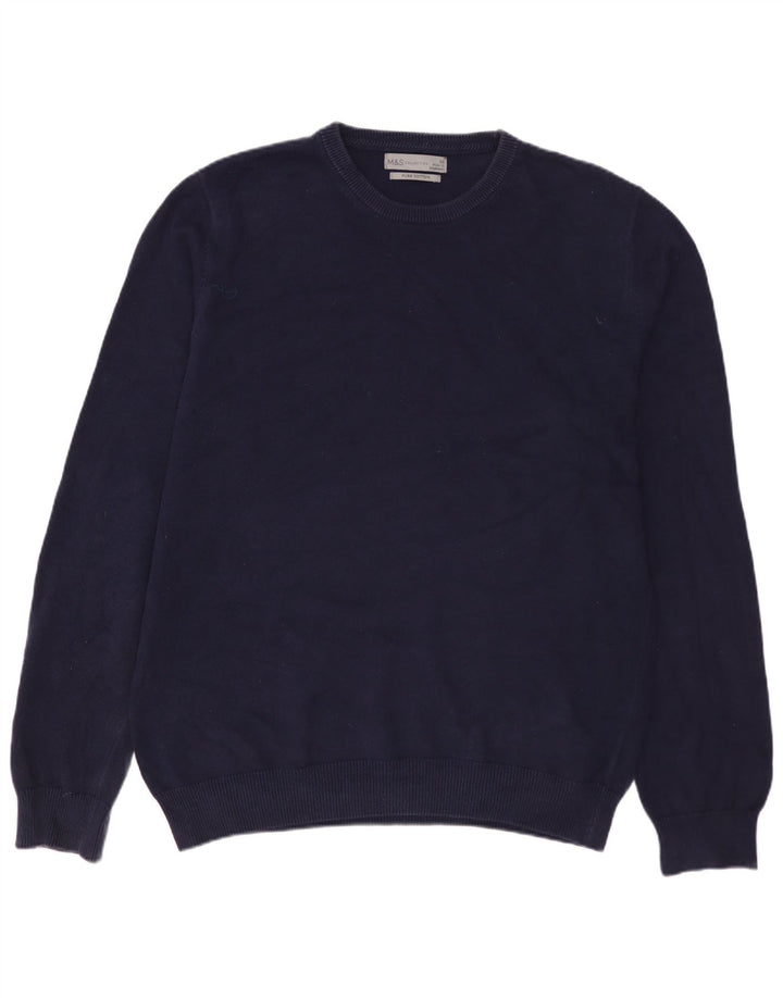MARKS & SPENCER Jersey de cuello redondo para hombre de algodón azul marino medio
