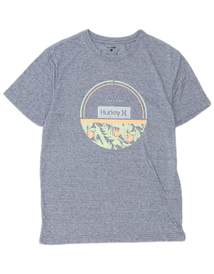 Hurley - Camiseta gráfica para hombre, talla pequeña, poliéster moteado en azul