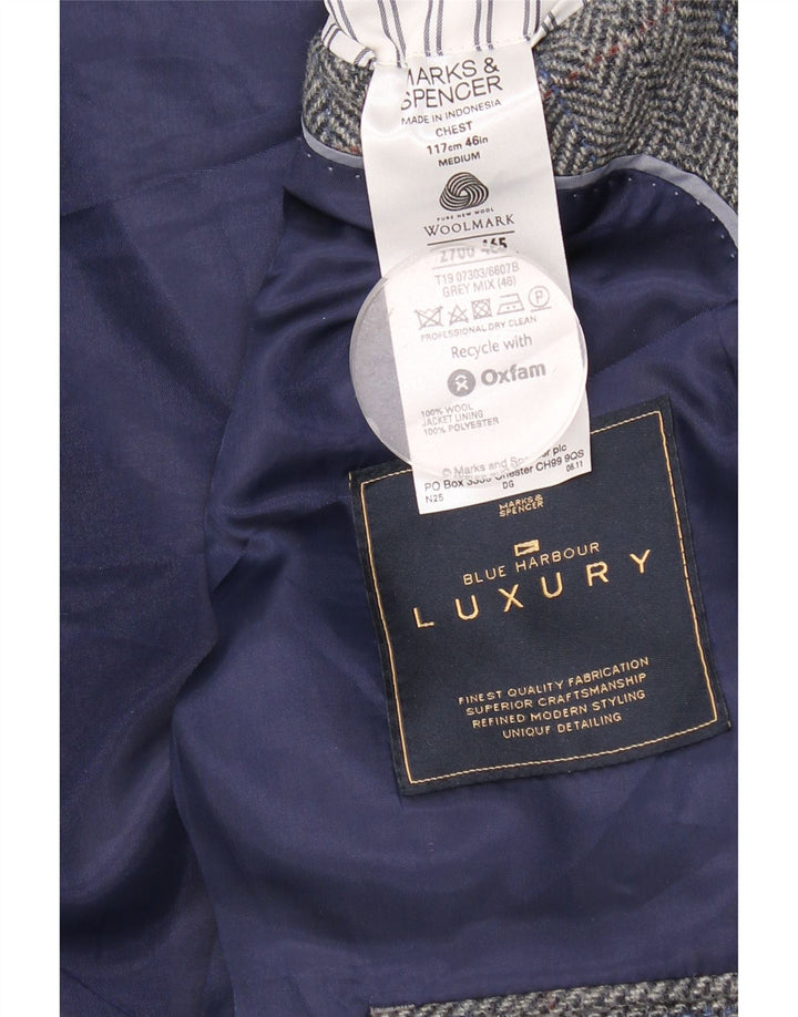 Marks & Spencer Chaqueta tipo blazer de 2 botones para hombre UK 46 XL Lana en espiga gris
