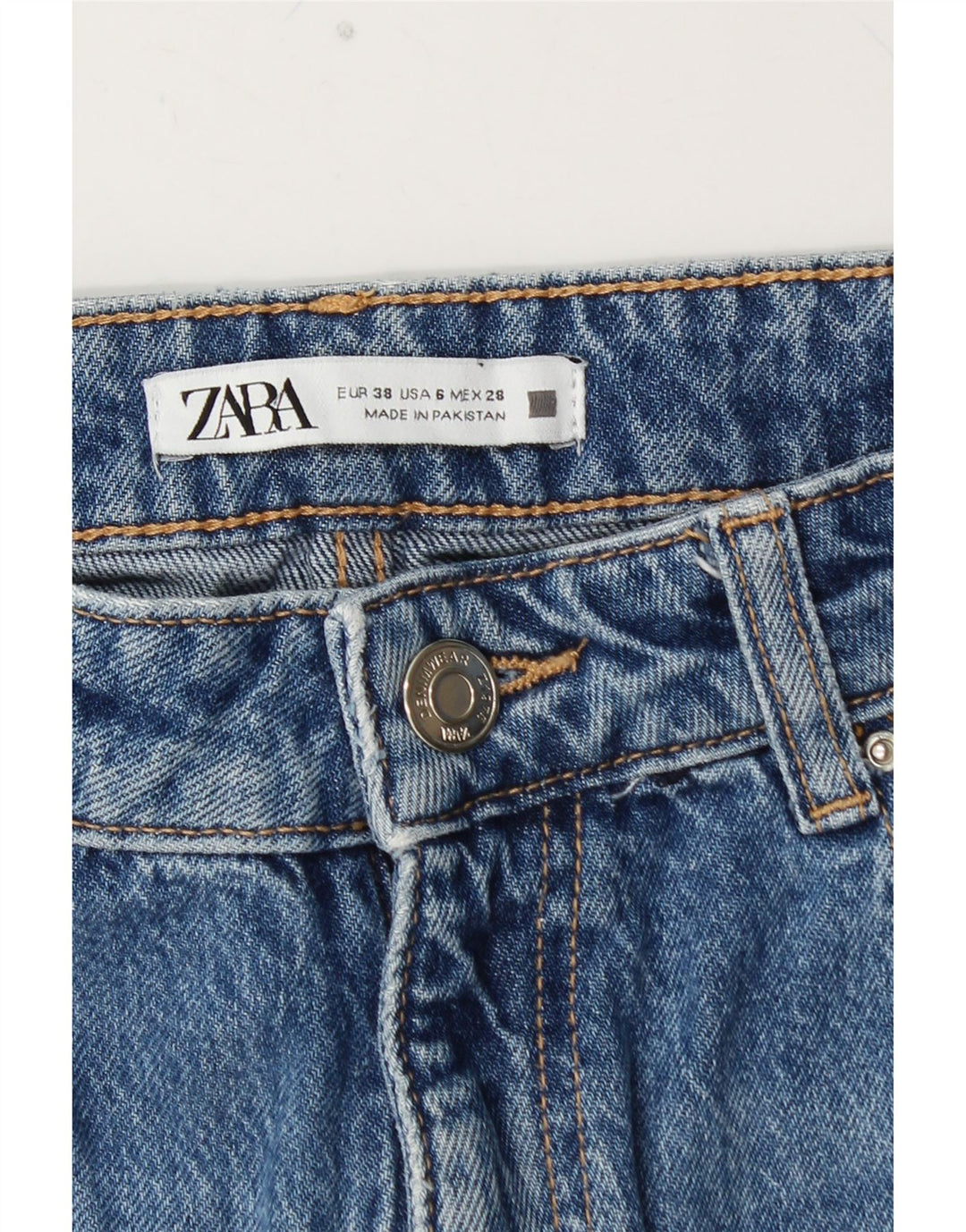 ZARA Vaqueros Cónicos De Cintura Alta Para Mujer EU 38 Small W28 L28 Azul