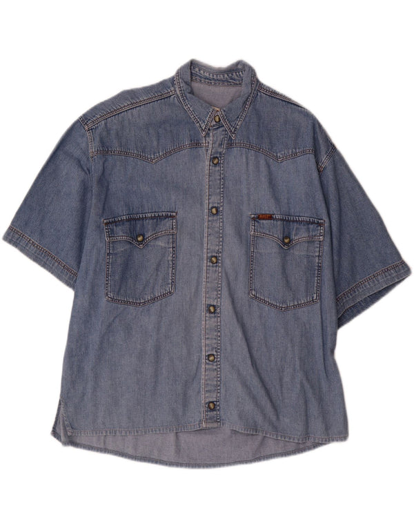 RIFLE Camisa vaquera de manga corta para hombre Algodón azul medio