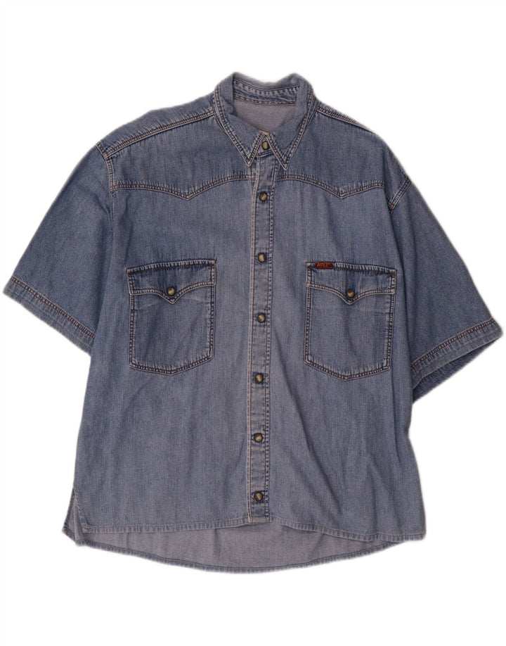 RIFLE Camisa vaquera de manga corta para hombre Algodón azul medio