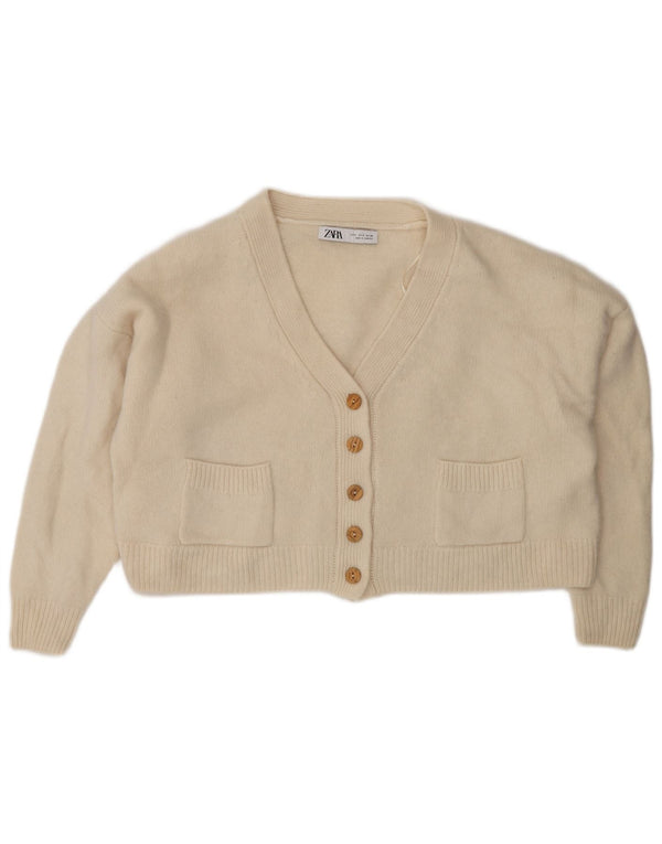 Zara Mujer Crop Suéter Cárdigan Extragrande UK 10 Small Beige Lana