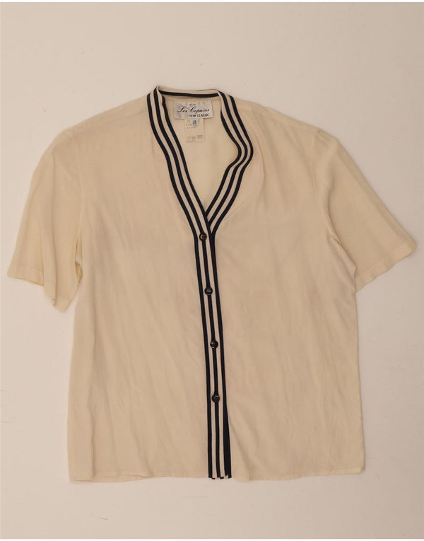 Blusa Camisa Mujer Manga Corta Les Copains IT 48 XL Blanco Roto Rayas