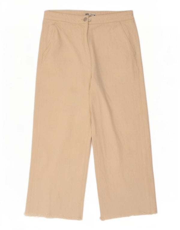 Zara Vaqueros De Pierna Ancha De Cintura Alta Para Mujer EU 44 XL W34 L28 Beige