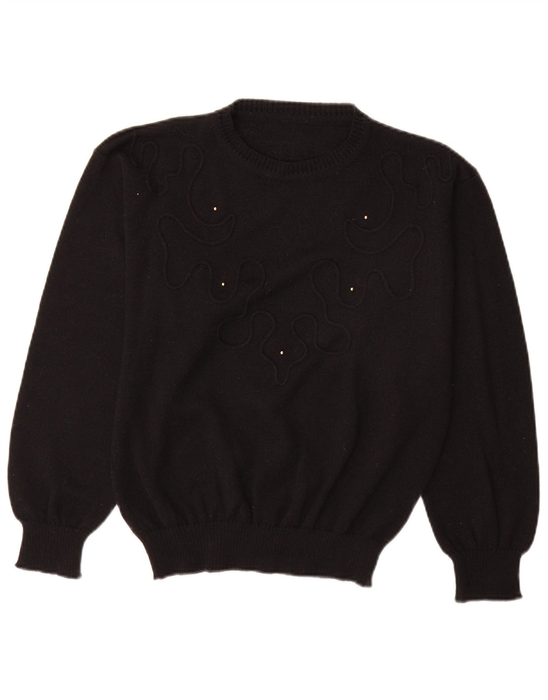 Vintage mujer cuello redondo jersey suéter EU 40 lana negra mediana