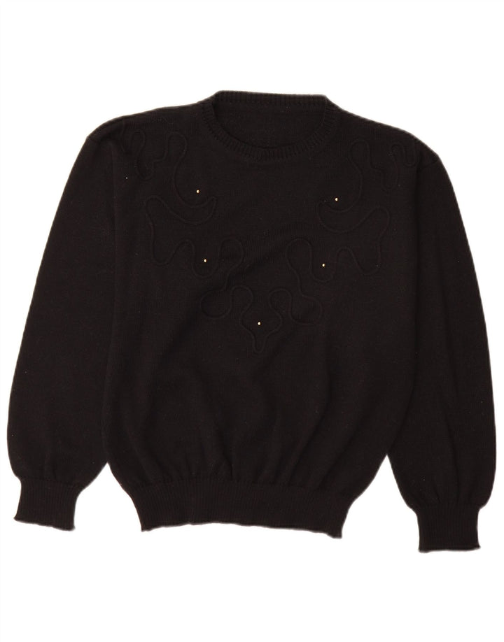 Vintage mujer cuello redondo jersey suéter EU 40 lana negra mediana