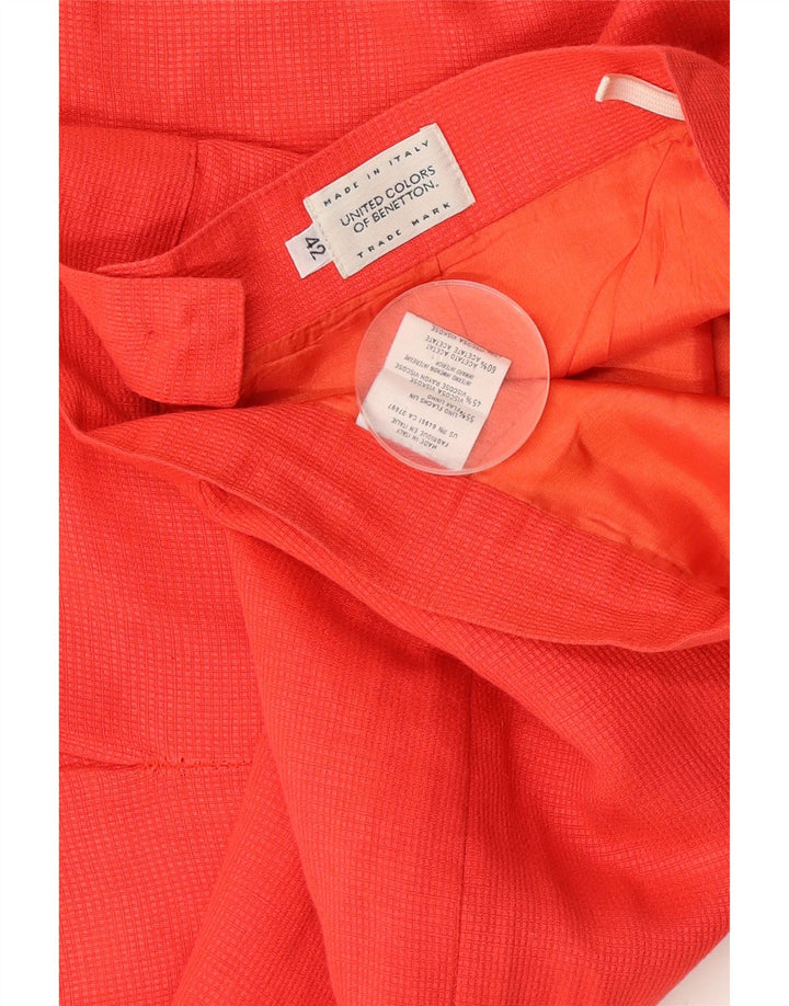 Minifalda De Tubo Benetton IT 42 Medium W26 Lino A Cuadros Rojos