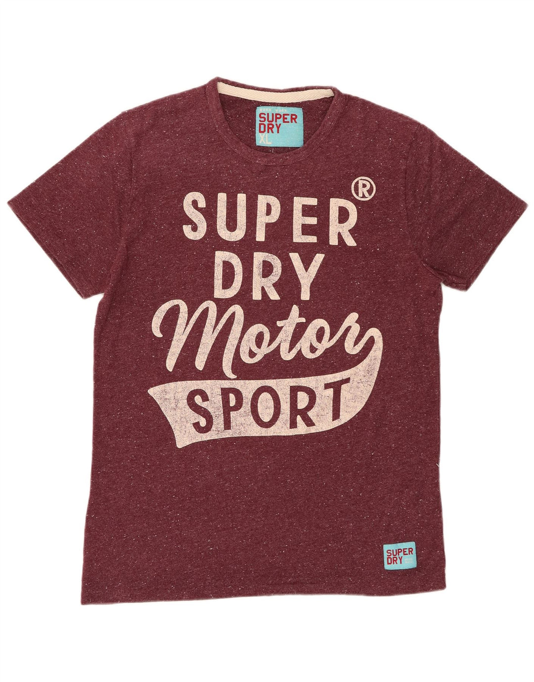 SUPERDRY Hombre Camiseta gráfica Top XL Algodón moteado burdeos
