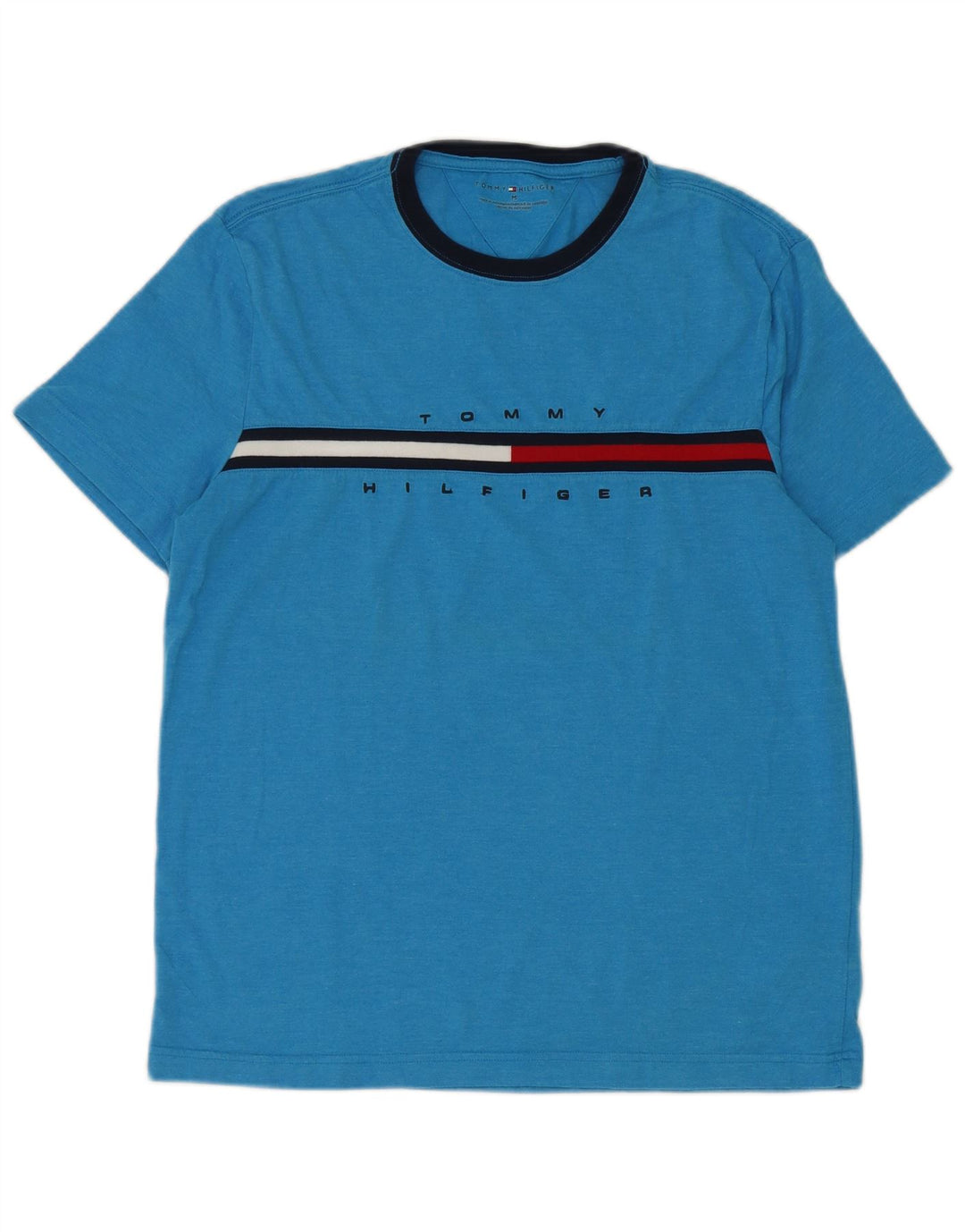Tommy Hilfiger Hombre Camiseta Gráfica Top Algodón Azul Medio