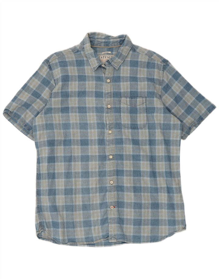 Camisa de manga corta para hombre Fat Face Large Blue Check Linen