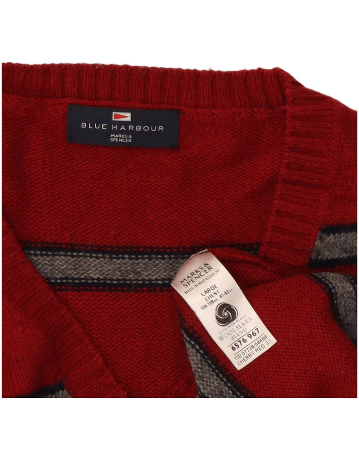Marks & Spencer - Jersey para hombre con cuello en V, color azul, talla grande, rayas rojas