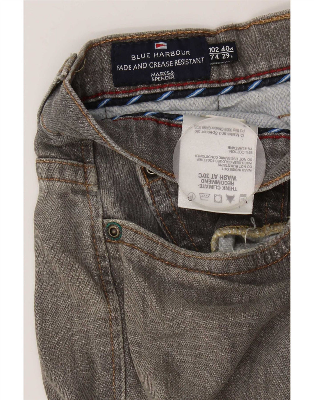 Marks & Spencer Vaqueros rectos azules Harbor para hombre W40 L29 Algodón gris