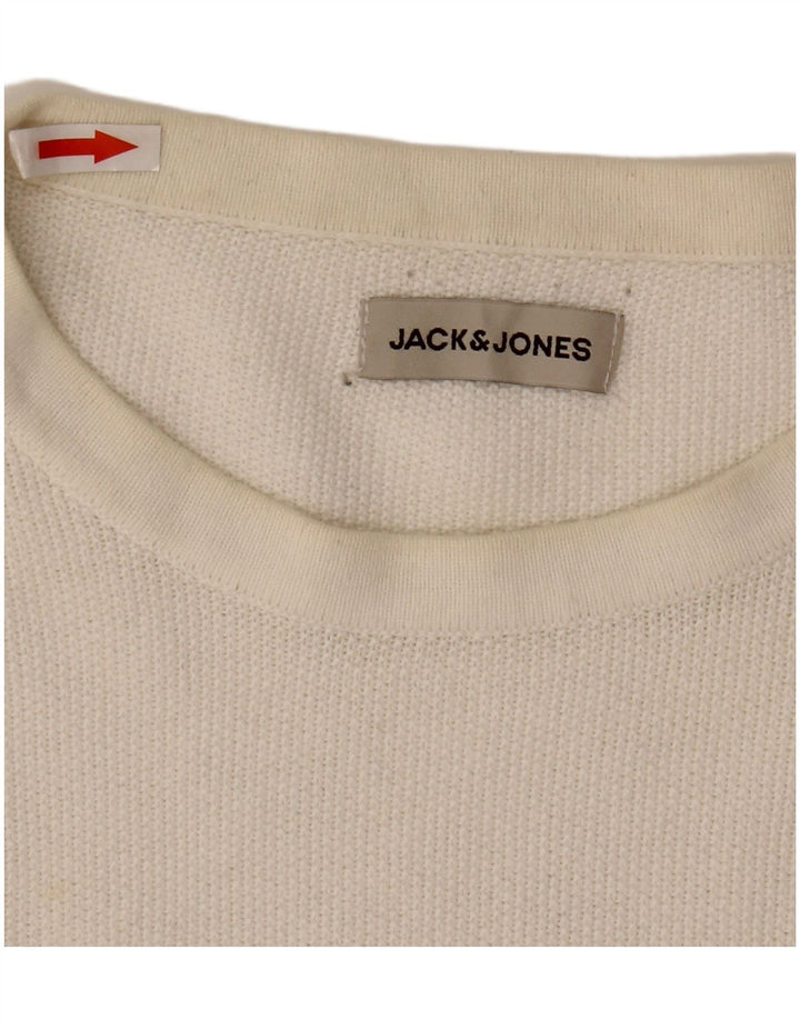 Jack & Jones Jersey con cuello redondo para hombre, talla grande, algodón blanco