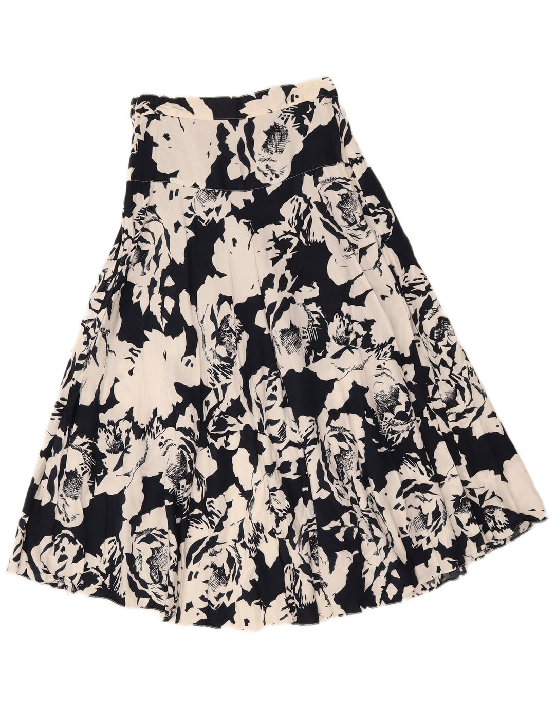 Falda acampanada vintage para mujer IT 40 Pequeña W25 Poliéster floral negro