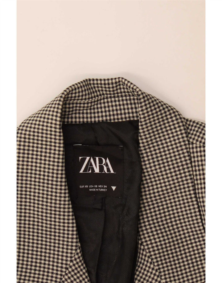 Zara Chaqueta Blazer De Doble Botonadura para Mujer UK 6 XS Black Gingham