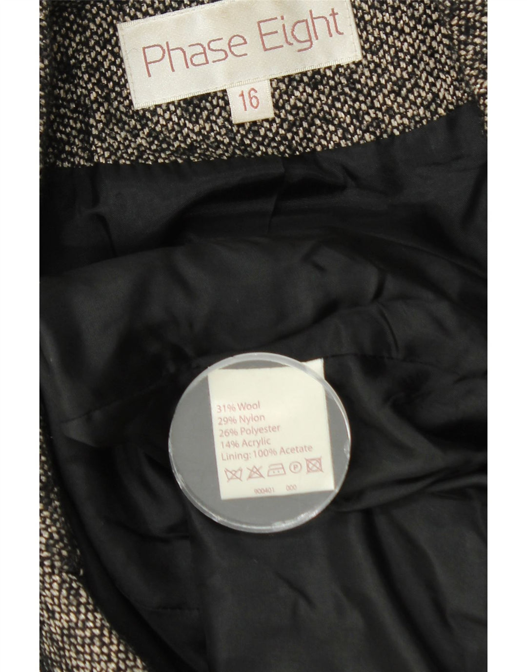 Phase Eight Chaqueta tipo blazer de 3 botones para mujer UK 46 Grande Lana moteada negra