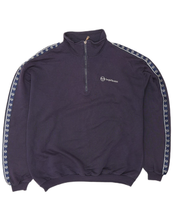 SERGIO TACCHINI Sudadera con cuello con cremallera y gráfico para hombre XL Azul marino