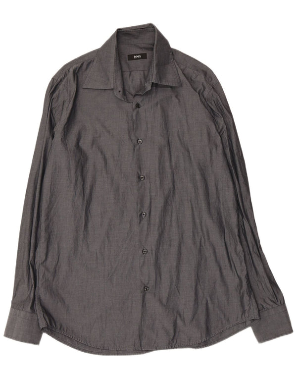 Hugo Boss Camisa para hombre Talla 42 16 1/2 Grande Gris Algodón