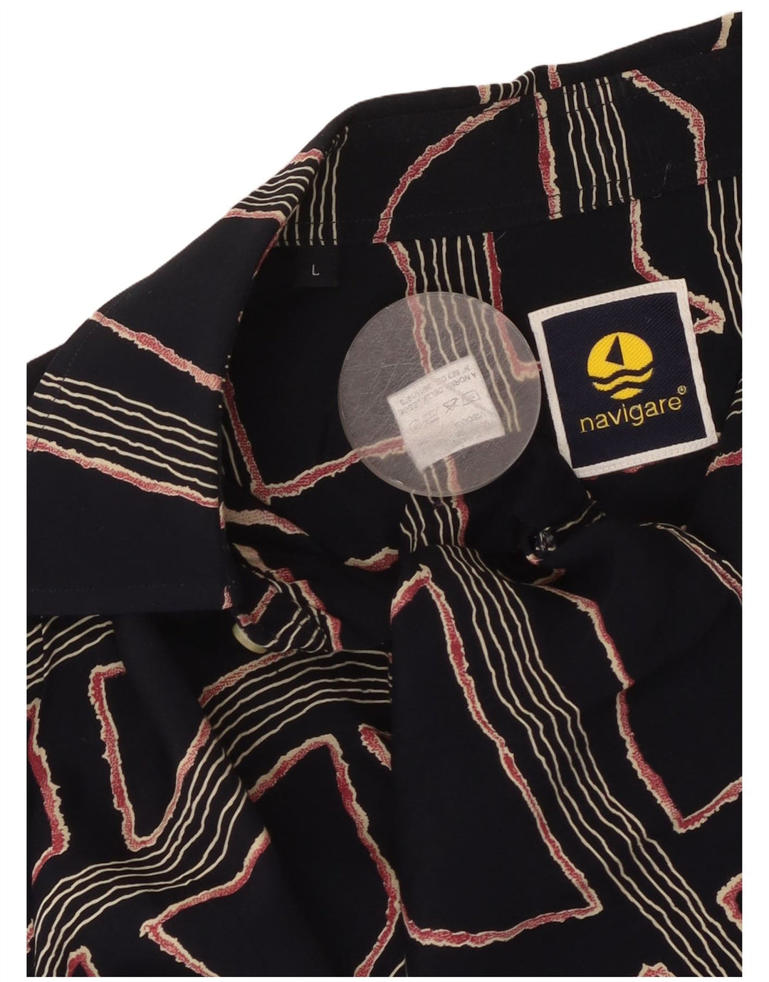 Navigare Camisa De Manga Corta Para Hombre Large Viscosa Geométrica Azul Marino