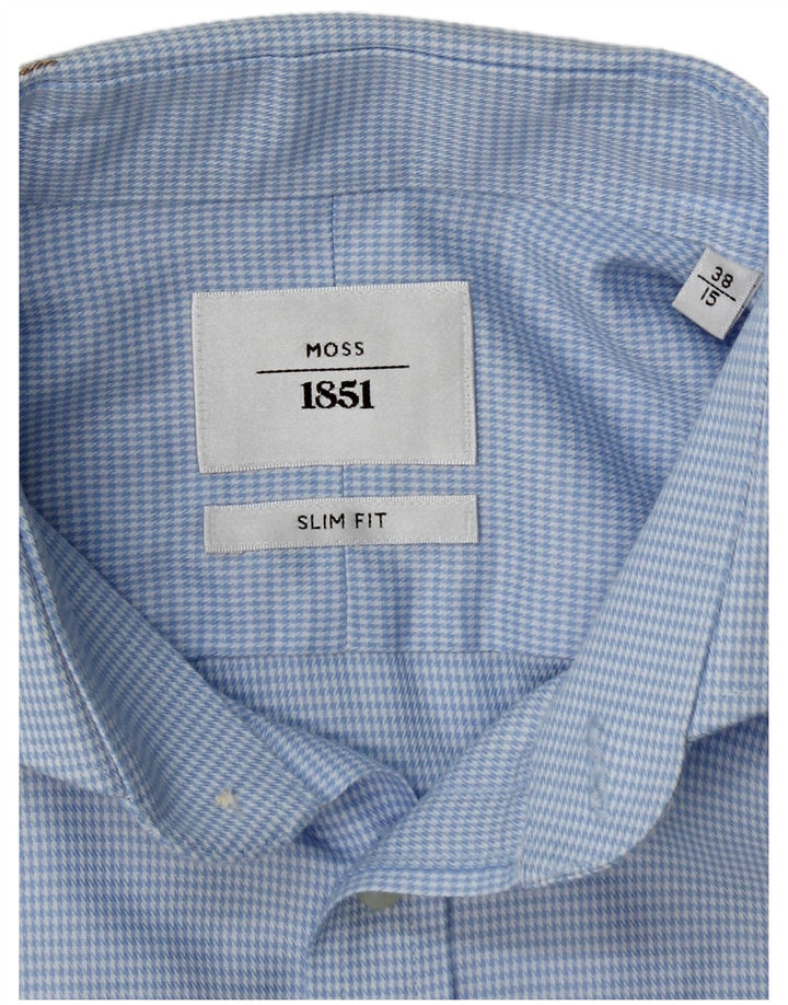 Moss 1851 Camisa formal ajustada para hombre Talla 38 15 Pata de gallo azul medio