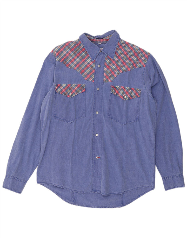 Cocoa Camisa vaquera para hombre Algodón a cuadros azules grandes