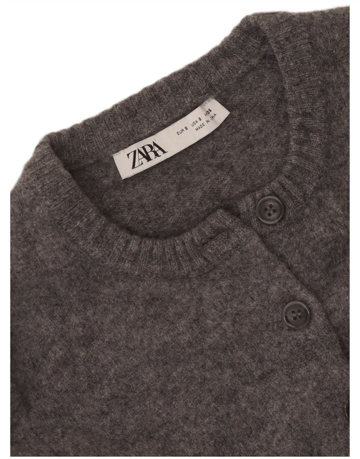 Zara Mujer Crop Cardigan Suéter UK 10 Small Gris