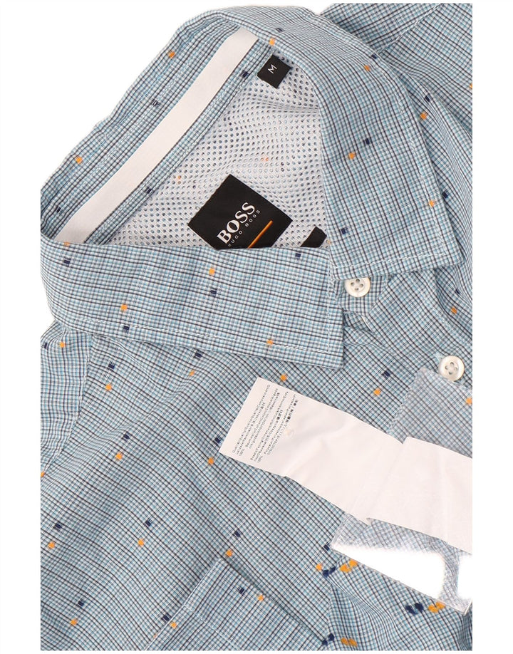 Camisa Hugo Boss Hombre Manga Corta Algodón Cuadros Azul Medio