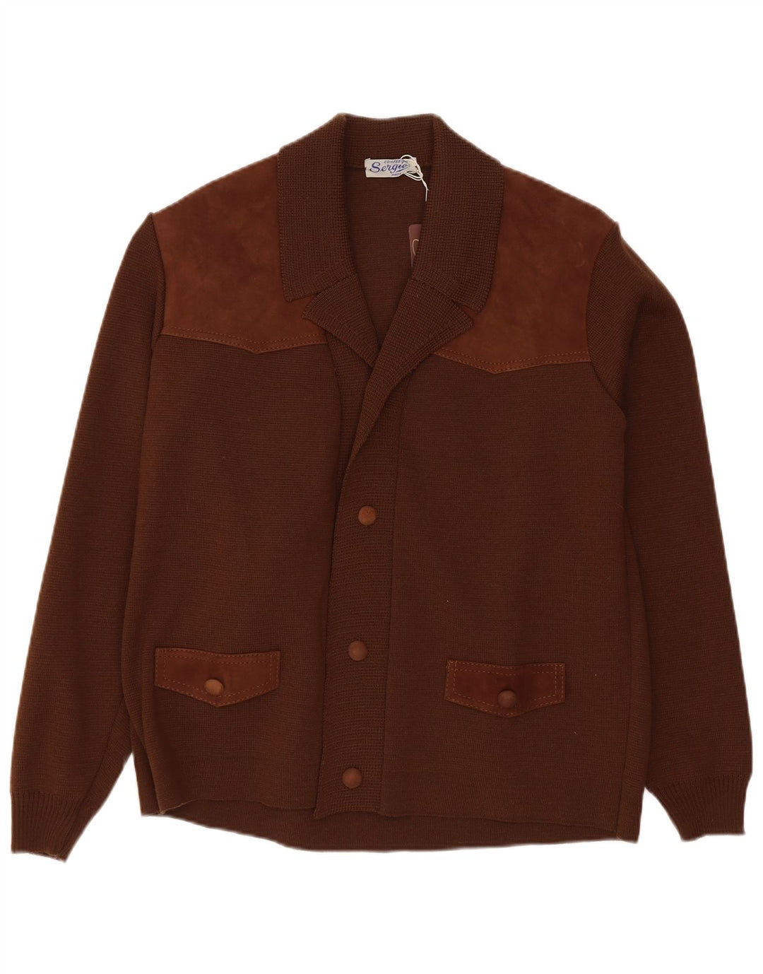 Vintage hombres Cardigan suéter pequeño marrón