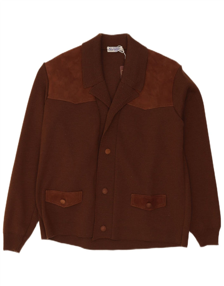 Vintage hombres Cardigan suéter pequeño marrón