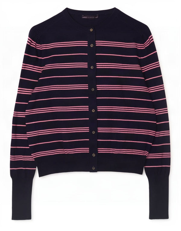 Marks & Spencer - Cárdigan corto para mujer, talla 40, tamaño mediano, color azul marino a rayas