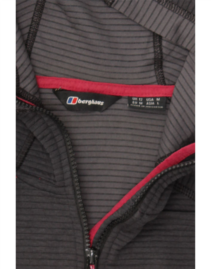 BERGHAUS Womens Zip Hoodie Sweater UK 12 Medium Grey Striped Polyester Vintage Berghaus and Second-Hand Berghaus from Messina Hembry 