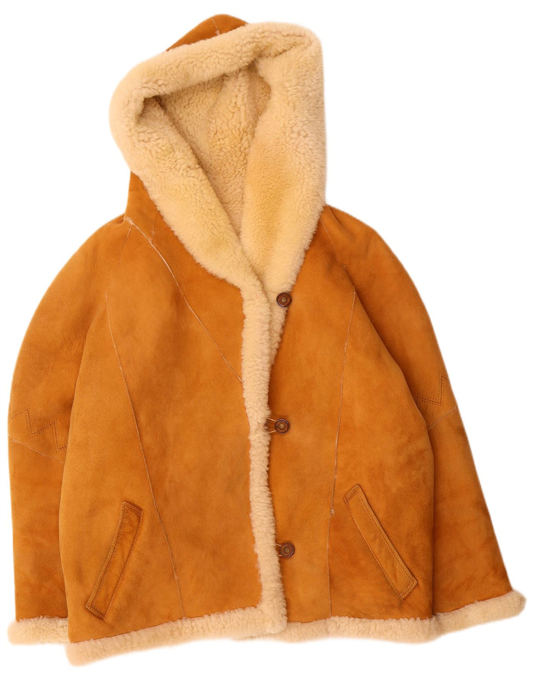 Vintage mujer con capucha chaqueta de piel de gran tamaño UE 40 marrón medio