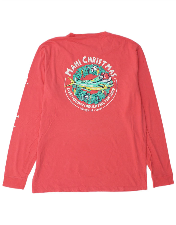 Vineyard Vines Top gráfico para hombre manga larga algodón rosa medio