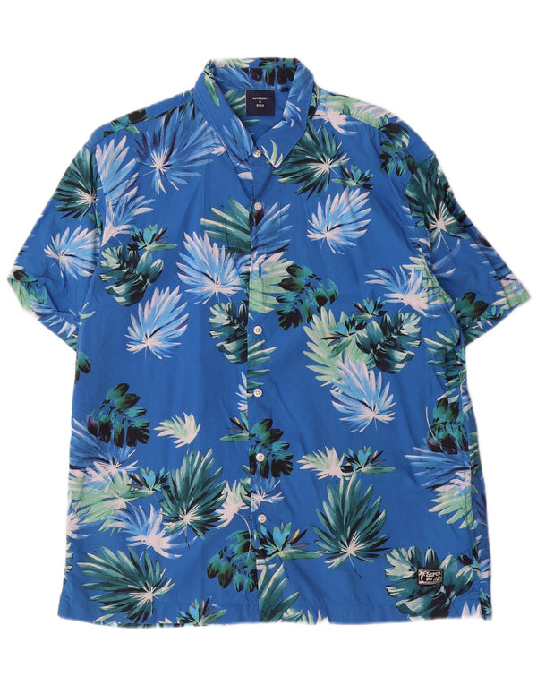 Superdry Camisa de manga corta para hombre XL Azul Floral Algodón Hawaiano