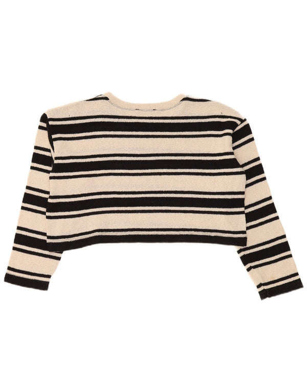 Zara Mujer Crop Boat Neck Jumper Sweater UK 10 Small Beige Rayas