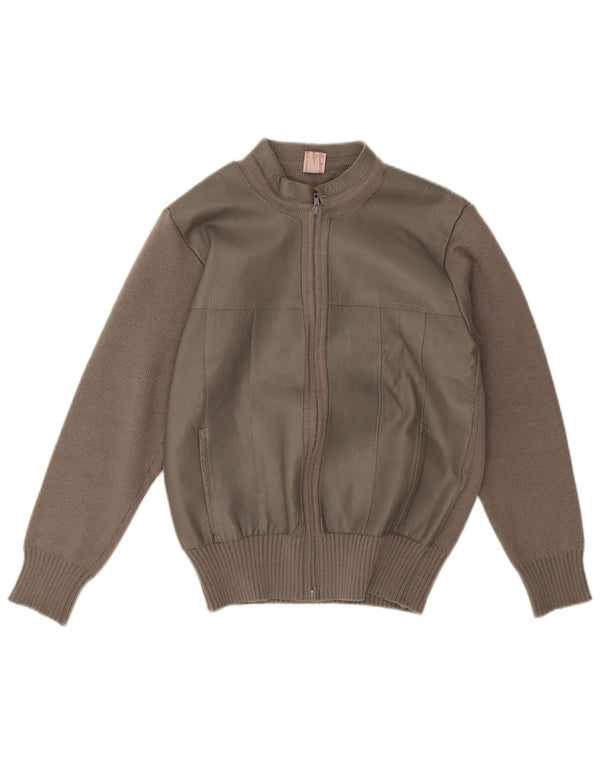 Vintage Mens Cardigan Suéter IT 50 Acrílico Marrón Medio