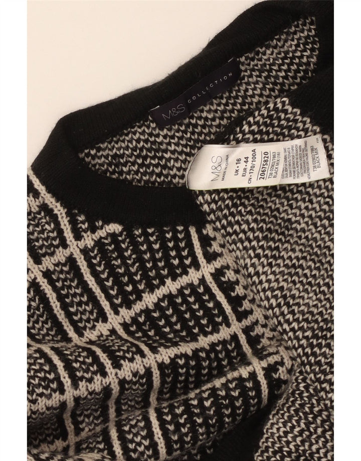 MARKS & SPENCER Suéter tipo jersey con cuello redondo para mujer UK 46 Large Black Check