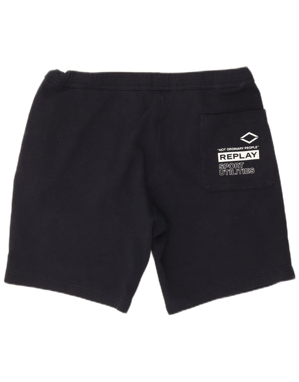 Replay Pantalones cortos deportivos gráficos para hombre XL Algodón azul marino