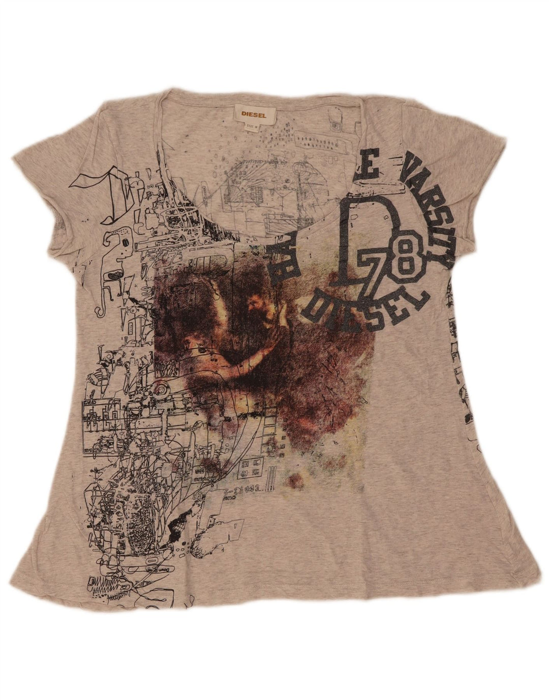 Diesel Camiseta gráfica para mujer Top UK 42 Gris medio moteado