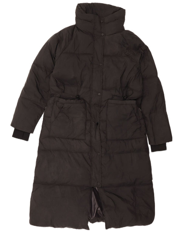 Zara Mujer Abrigo Acolchado Con Capucha UK 44 Medio Negro Poliéster